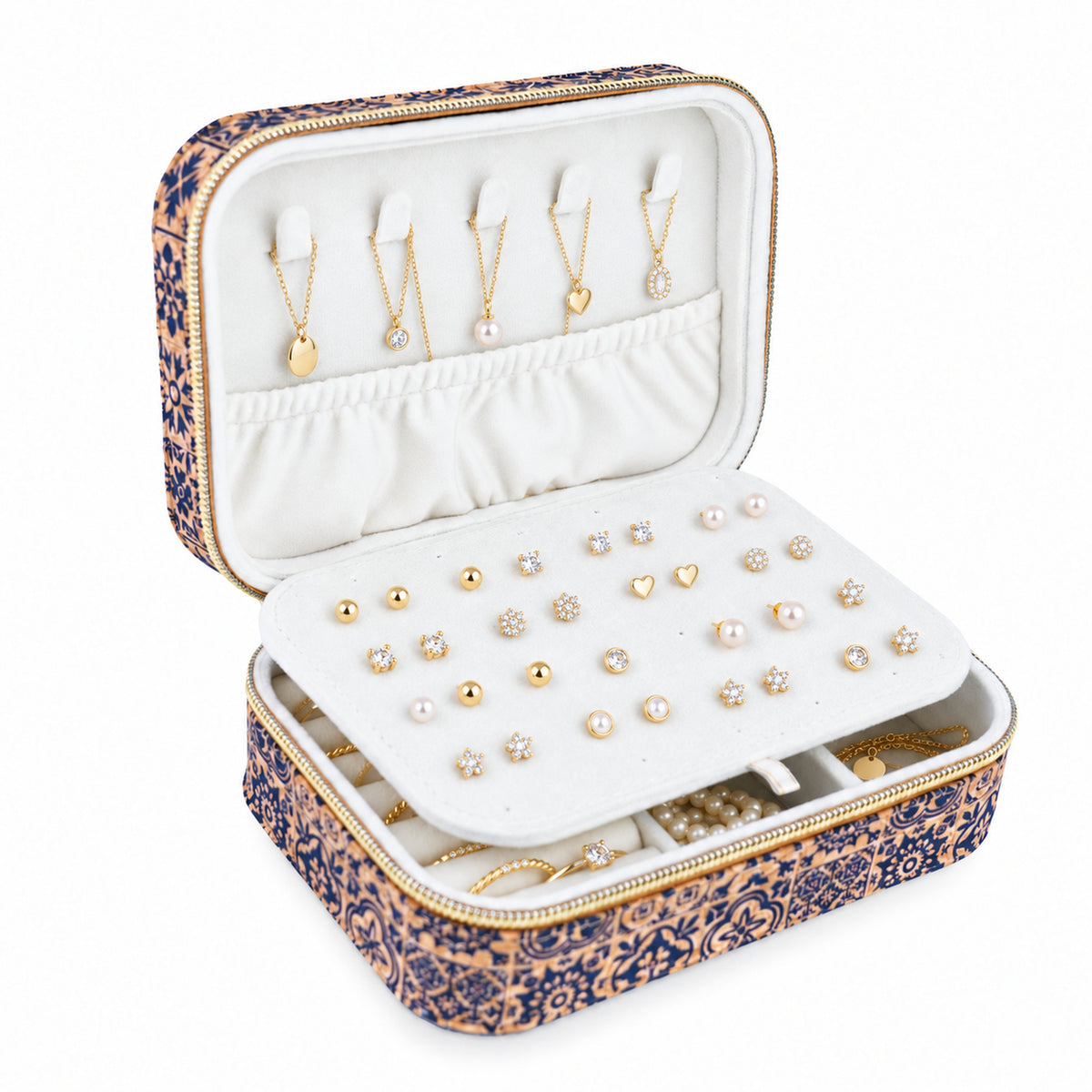 Rectangular Tile Cork Jewelry Box with Mirror L-1225