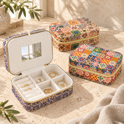 Rectangular Tile Cork Jewelry Box with Mirror L-1225