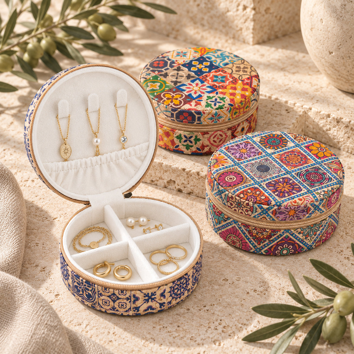 Round Tile Cork Jewelry Box L-1226