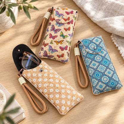 Printed Cork Glasses Pouches with Wrist Strap – Pack of 10 | L-1230-MIX-10