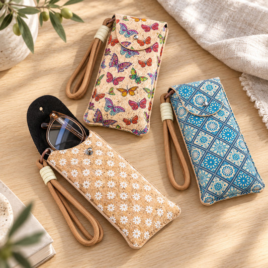 Printed Cork Glasses Pouches with Wrist Strap – Pack of 10 | L-1230-MIX-10