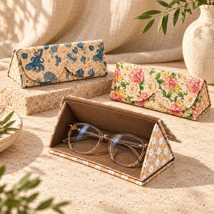 Foldable Cork Glasses Cases – Assorted Prints L-1235-MIX-20（20 units)