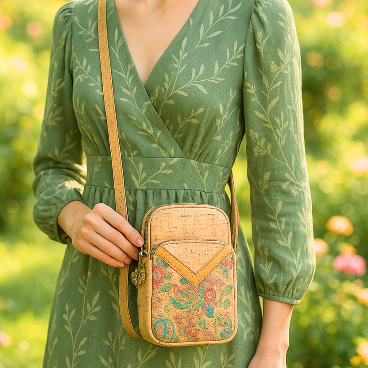 Cork Patchwork Embellished Women's Phone Pouch BAGD-552