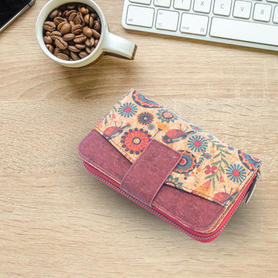 Cork Women's Rose&Plant Card Holder Mini-Flap Printed Wallet –BAG-2245