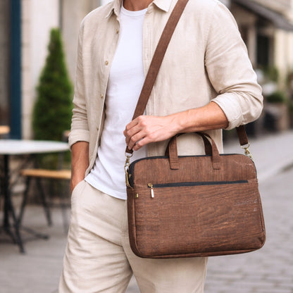 Eco-Friendly Cork Laptop Bag with Front Zip Pocket - Vegan Leather Briefcase BAGP-330