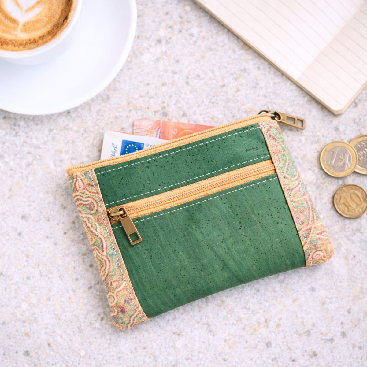 Eco-Friendly Cork Mini Wallet with Dual Zip - Vegan Leather Card Holder BAGP-343（5-Pack）