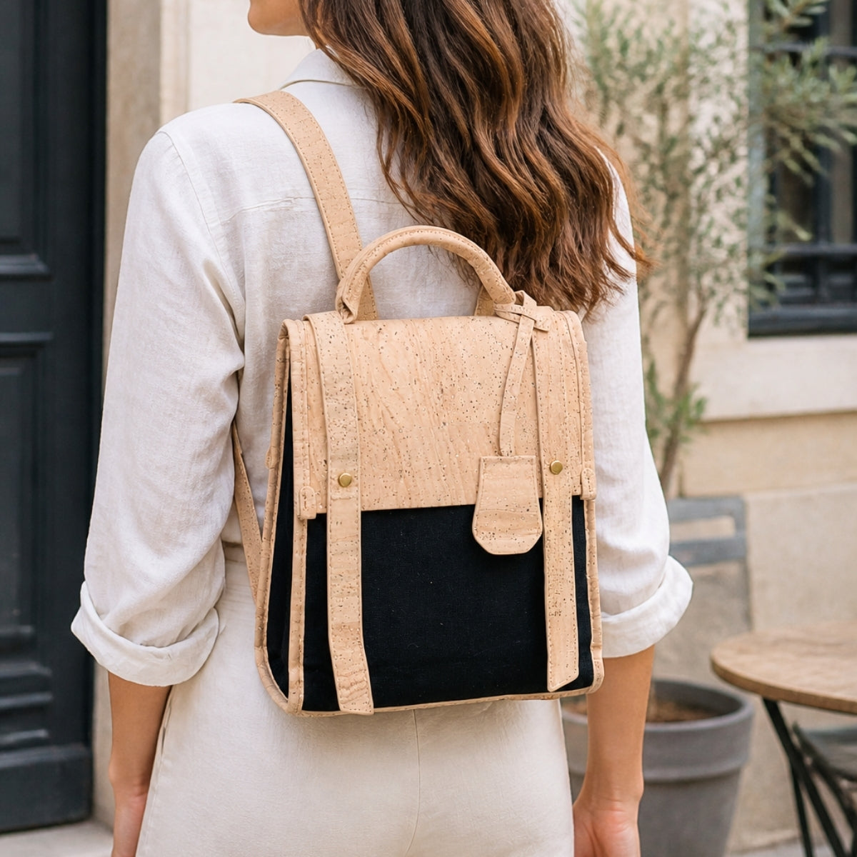 Eco-Friendly Small Cork and Canvas Backpack for Women BAG-2318
