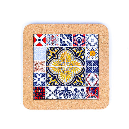 (5units)Cork with Ceramic Ethnic Portuguese Azulejo coasters- L-861-Coaster