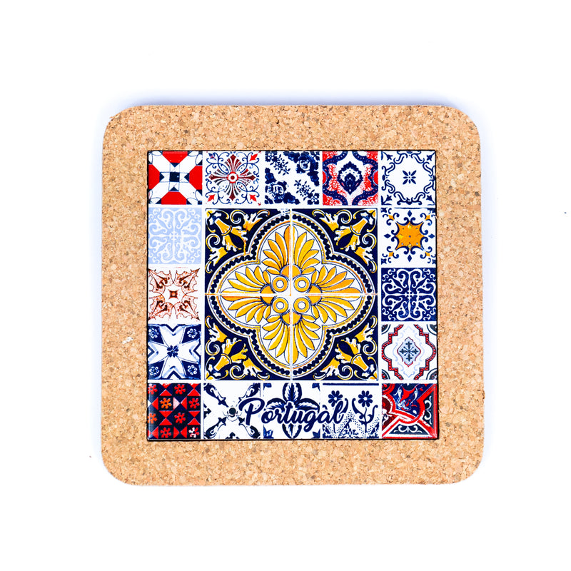 (5units)Cork with Ceramic Ethnic Portuguese Azulejo coasters- L-861-Coaster
