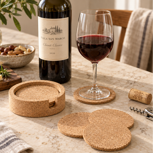 4 Round Cork Coaster Set with Storage Tray L-1079