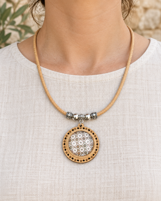 3mm Colored Cork Cord Necklace with Wooden Pendant-NE-1050-MIX-5
