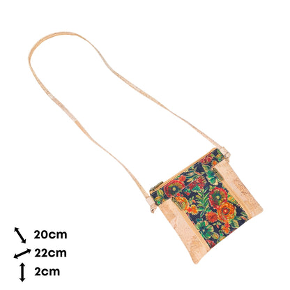 Eco-Friendly Cork Crossbody Bag with Floral Print - Vegan Leather Shoulder Bag - BAGP-342