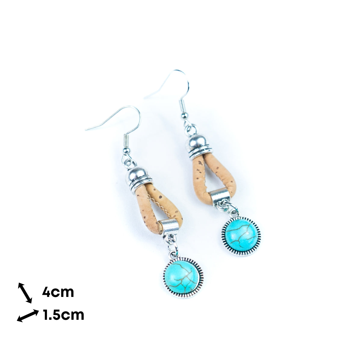 3mm Cork &amp; Turquoise Earrings | 5 Pairs in Matching Color | Handmade in Portugal-ER-207