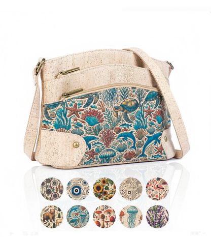 Multi-Pocket Cork Crossbody Bag with Adjustable Shoulder Strap BAG-2394