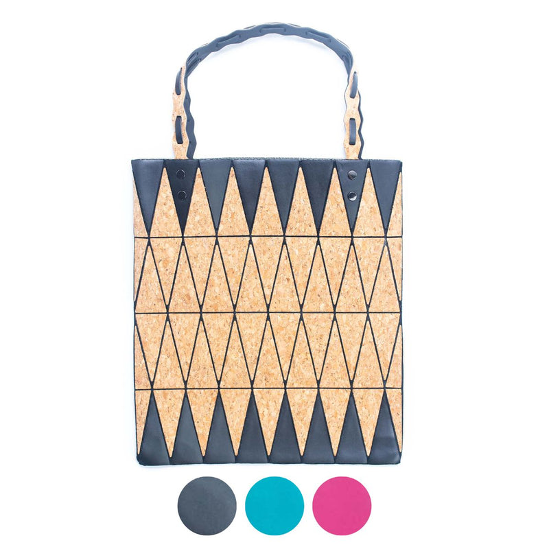 Pink black and lake blue Natural Cork Geometric Shopping Tote BAG-2211