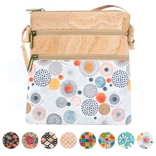 Cork Women's Double Zip Flower print Crossbody Bag BAG-2266