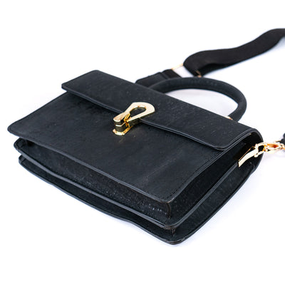 Elegant Black Cork Crossbody Bag with Gold Buckle and Cotton Strap BAG-2321