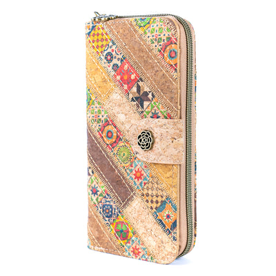 Patchwork-Stitched Printed Cork Long Wallet  BAGD-591