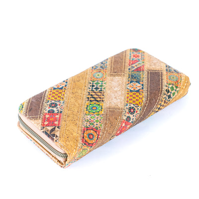 Patchwork-Stitched Printed Cork Long Wallet  BAGD-591