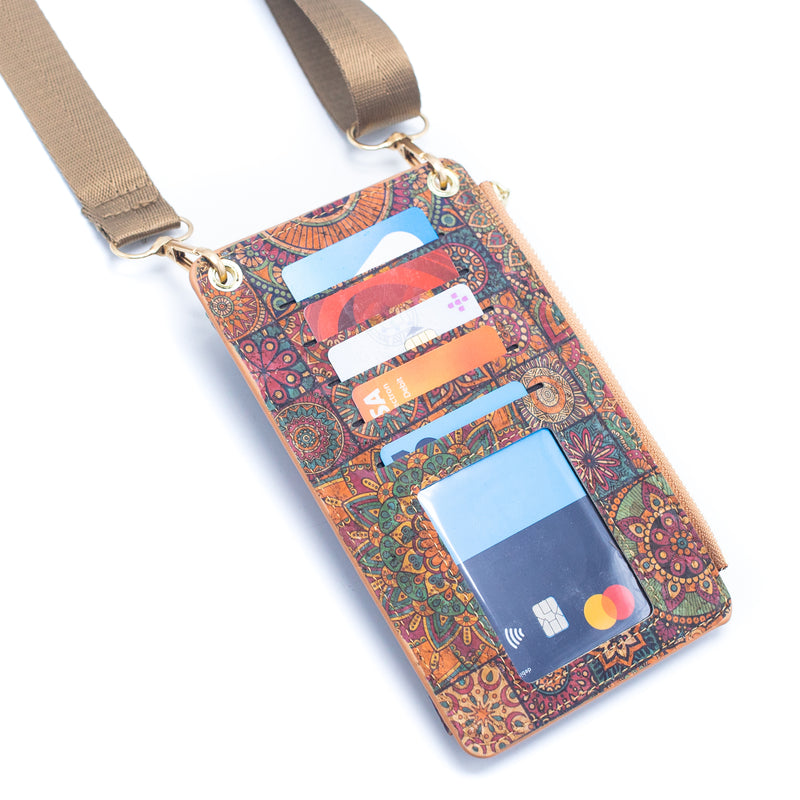 Cork Floral Patterned Phone Crossbody Wallet （12units）BAGD-286-MIX-12