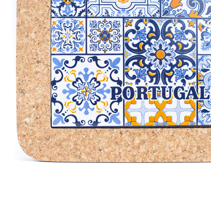 (5units)Cork with Ceramic Ethnic Portuguese Azulejo coasters- L-852-Coaster