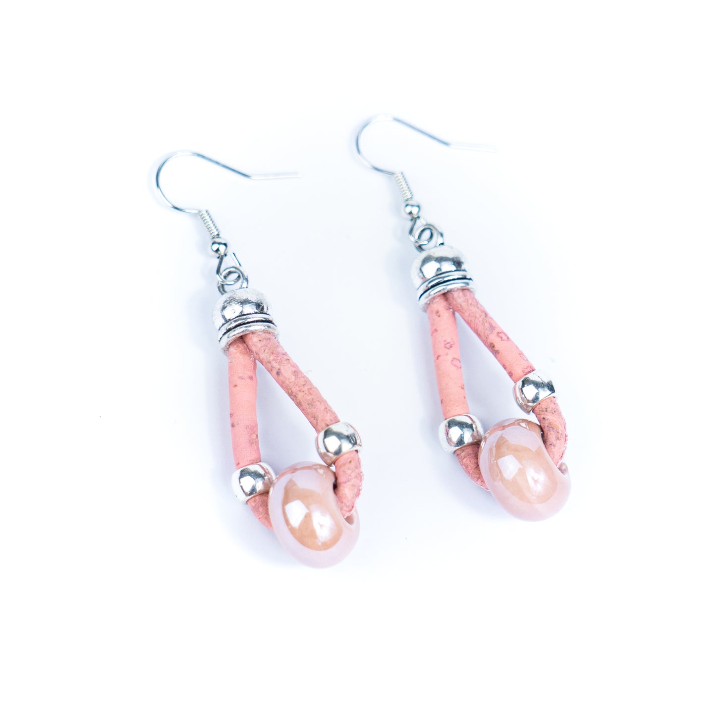 Natural cork cord and colorful ceramic beads handmade women's earrings -ER-140-MIX-5