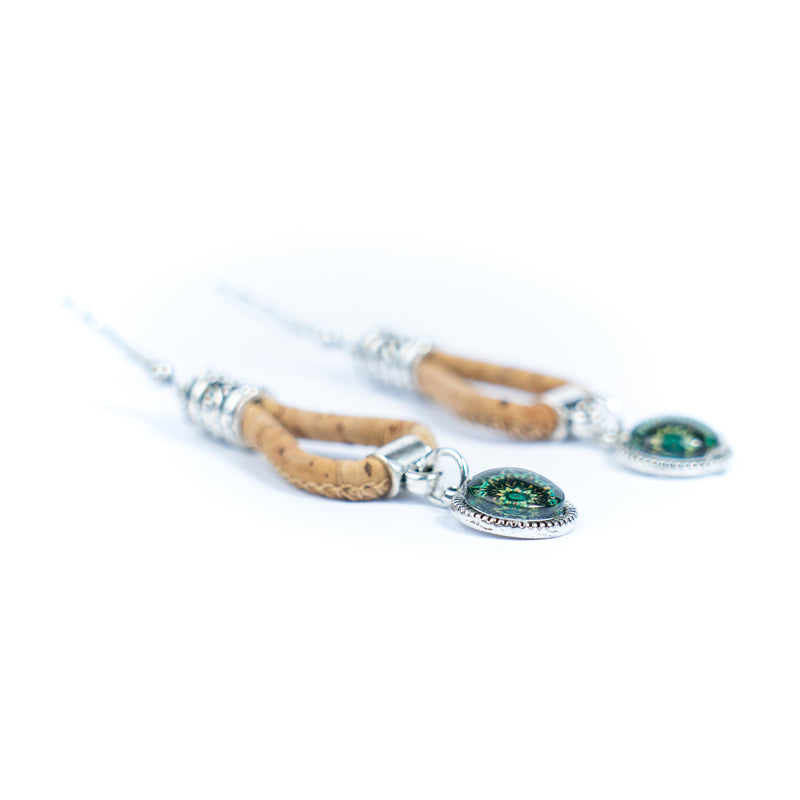 Natural cork cord and Portuguese Tile-Pattern Cork Earrings with Pendant handmade women&