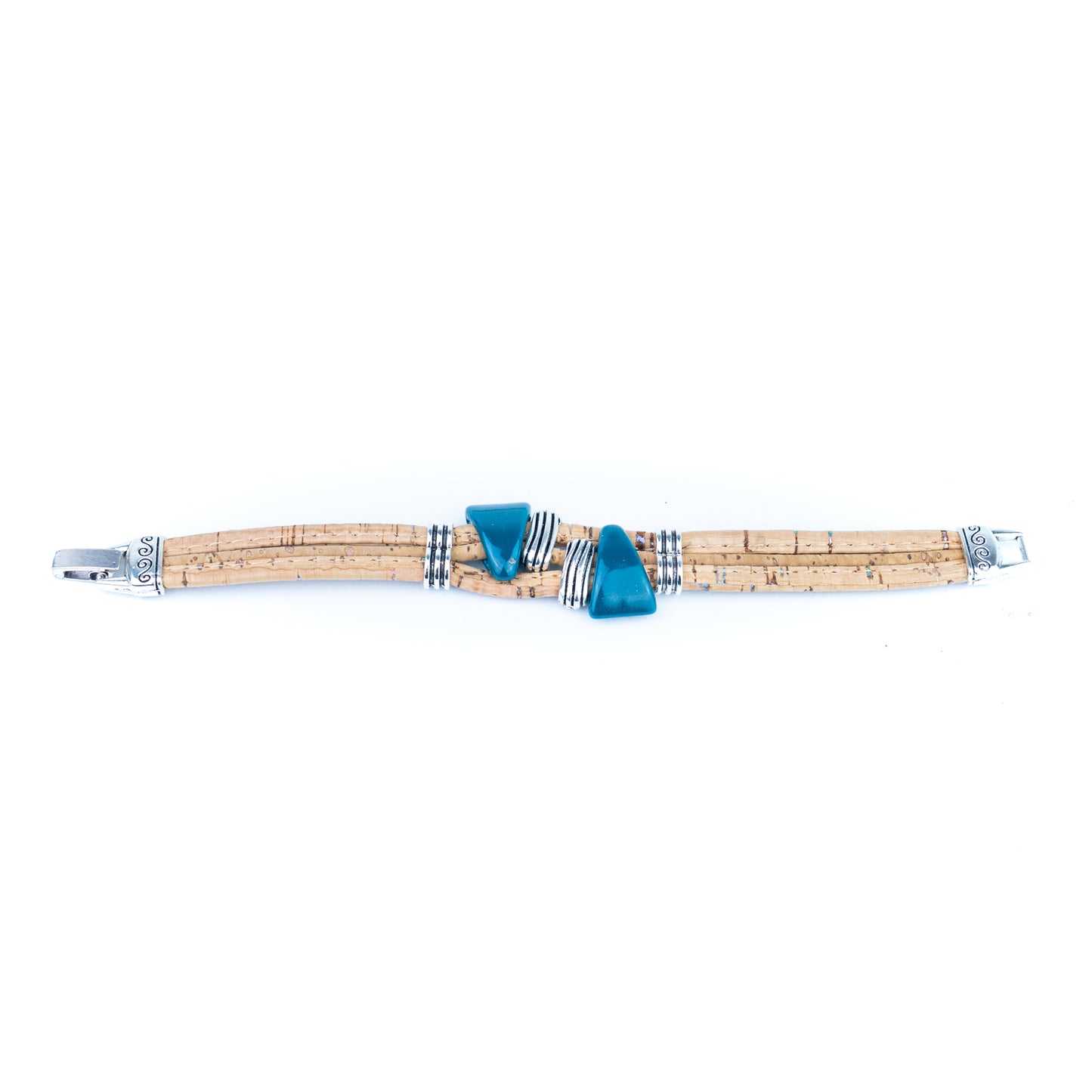 Portuguese Handmade Cork Bracelet with Ceramic Beads &amp; Antique Silver Alloy Spacers BR-529-MIX-5