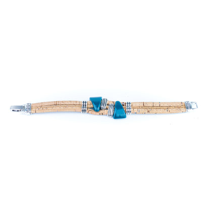 Portuguese Handmade Cork Bracelet with Ceramic Beads &amp; Antique Silver Alloy Spacers BR-529-MIX-5