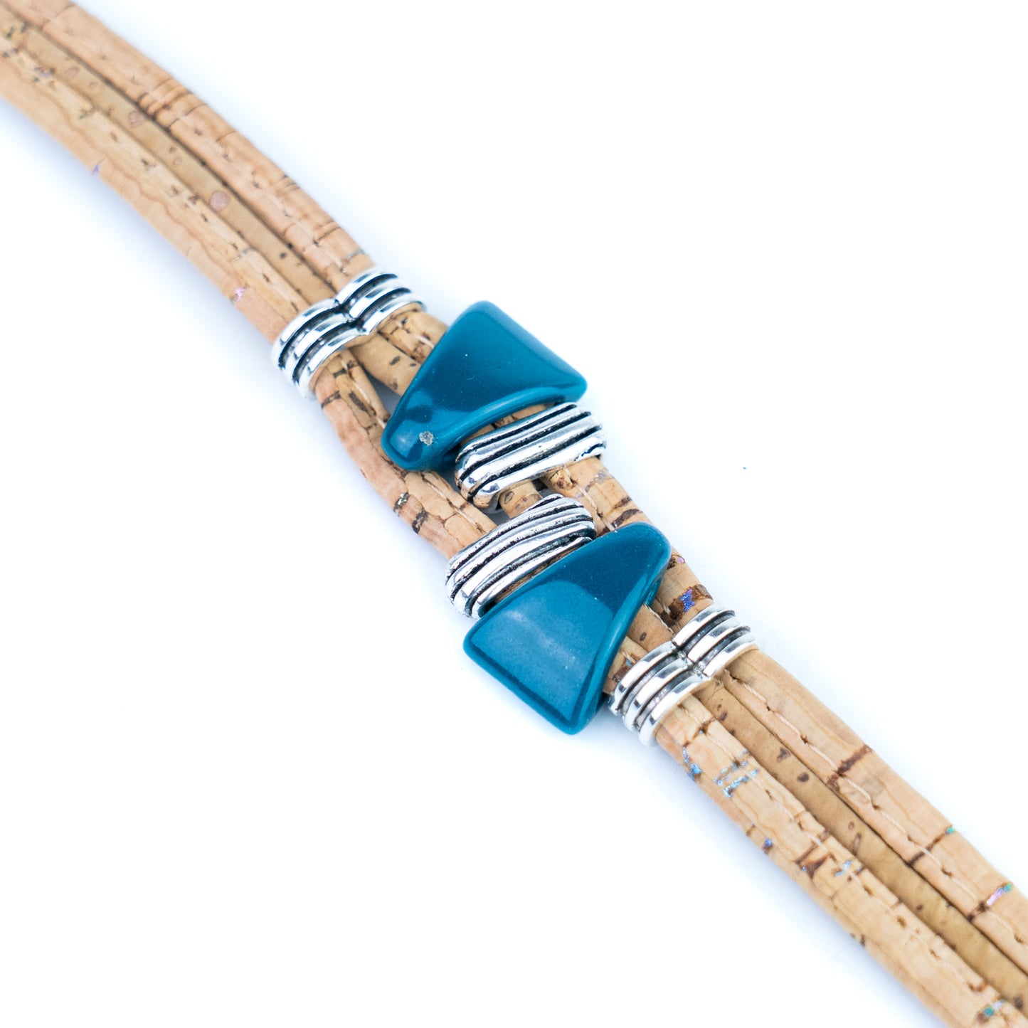 Portuguese Handmade Cork Bracelet with Ceramic Beads &amp; Antique Silver Alloy Spacers BR-529-MIX-5