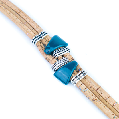 Portuguese Handmade Cork Bracelet with Ceramic Beads &amp; Antique Silver Alloy Spacers BR-529-MIX-5