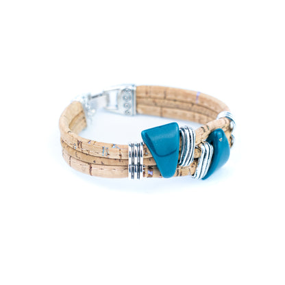 Portuguese Handmade Cork Bracelet with Ceramic Beads &amp; Antique Silver Alloy Spacers BR-529-MIX-5