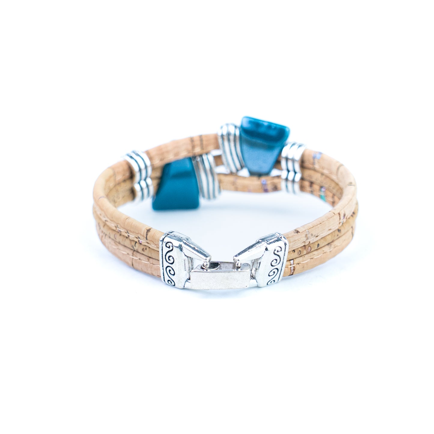 Portuguese Handmade Cork Bracelet with Ceramic Beads &amp; Antique Silver Alloy Spacers BR-529-MIX-5