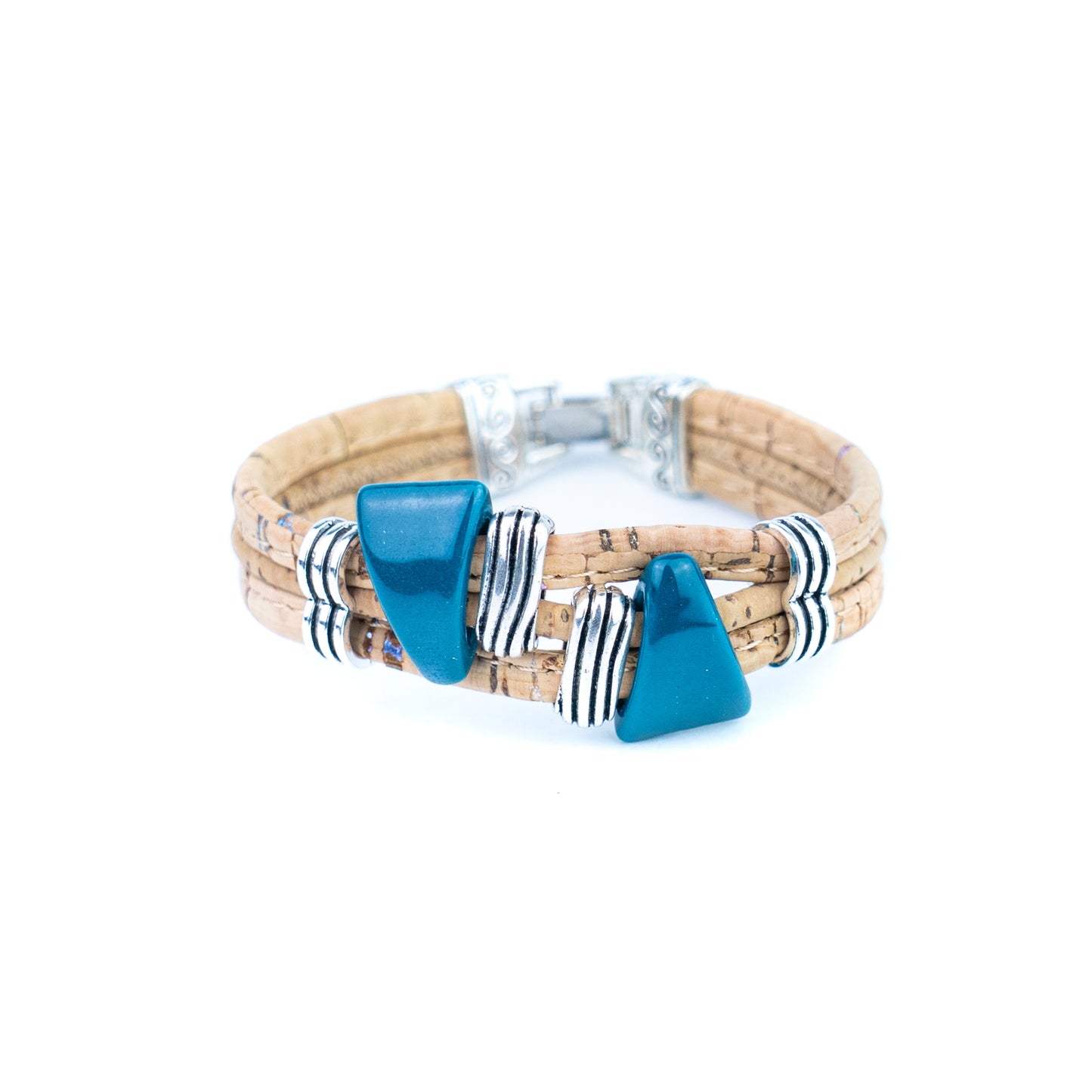 Portuguese Handmade Cork Bracelet with Ceramic Beads &amp; Antique Silver Alloy Spacers BR-529-MIX-5