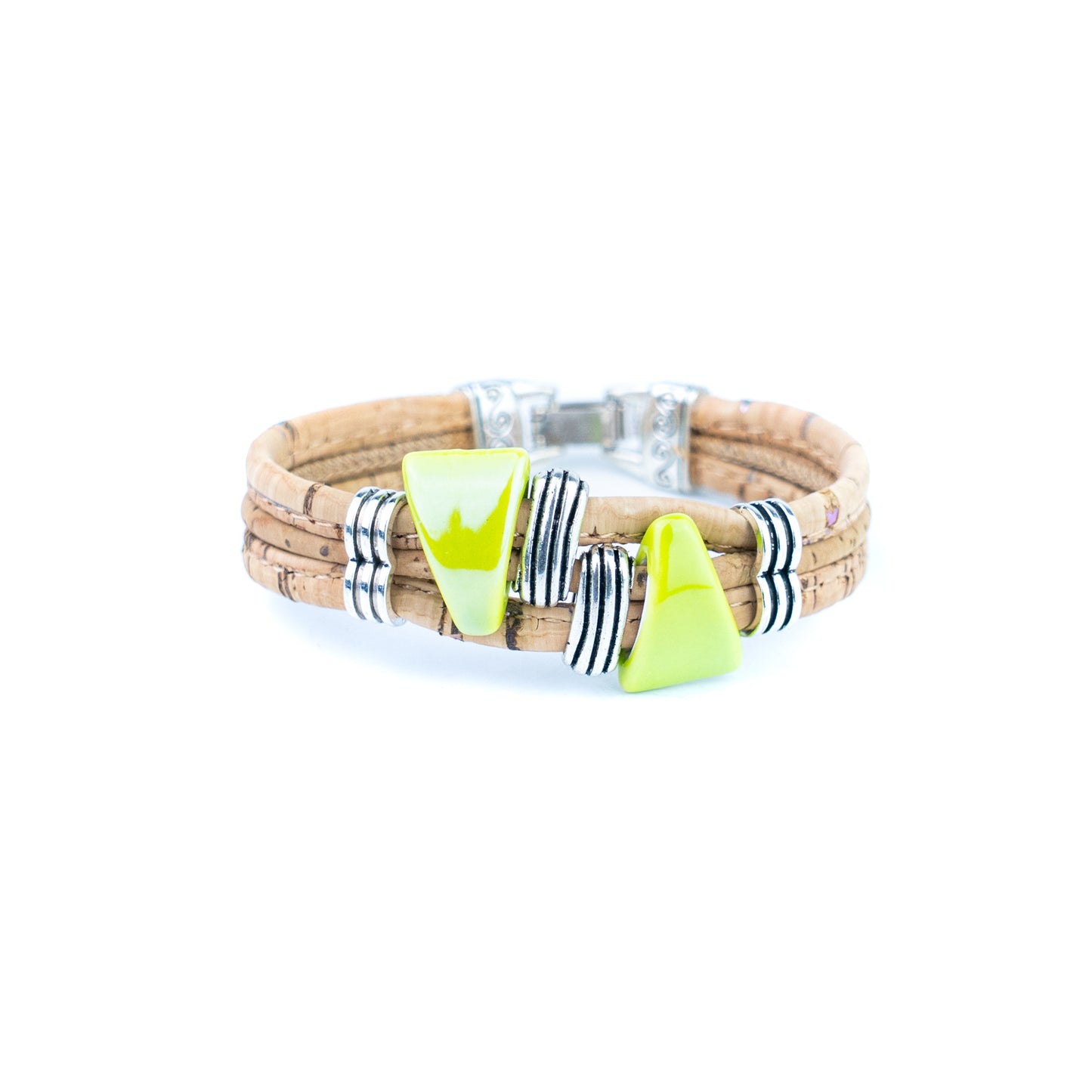 Portuguese Handmade Cork Bracelet with Ceramic Beads &amp; Antique Silver Alloy Spacers BR-529-MIX-5