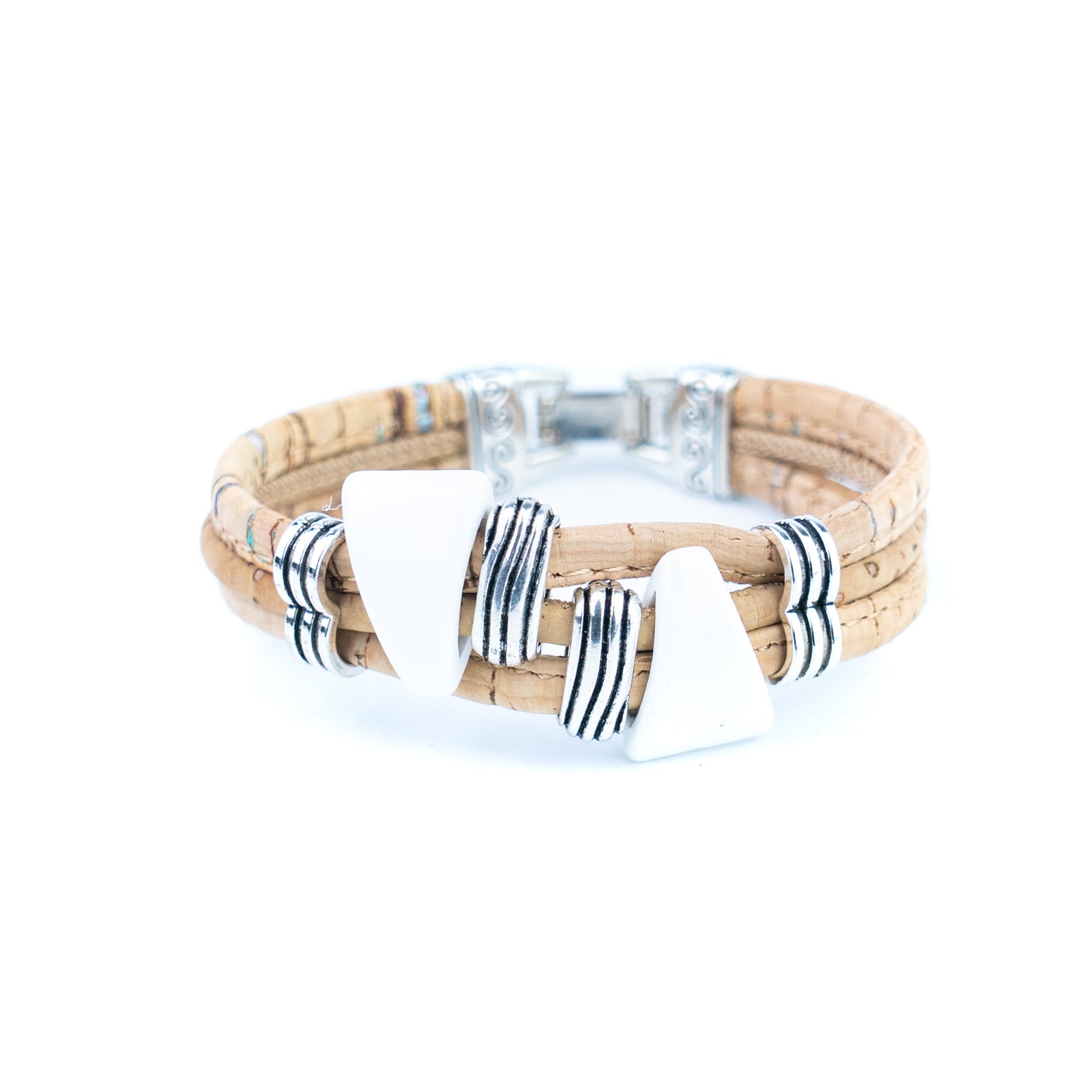 Portuguese Handmade Cork Bracelet with Ceramic Beads &amp; Antique Silver Alloy Spacers BR-529-MIX-5