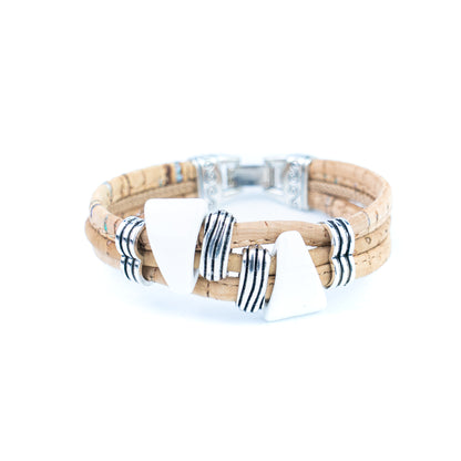 Portuguese Handmade Cork Bracelet with Ceramic Beads &amp; Antique Silver Alloy Spacers BR-529-MIX-5