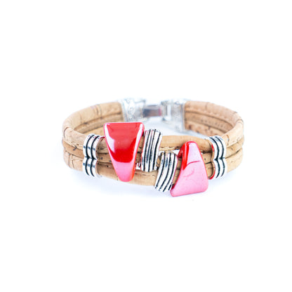 Portuguese Handmade Cork Bracelet with Ceramic Beads &amp; Antique Silver Alloy Spacers BR-529-MIX-5