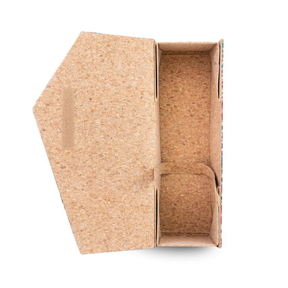 Cork Wine Gift Box | Boho Tile Print, Hexagonal Flip-Top & Cork Interior — L-1190