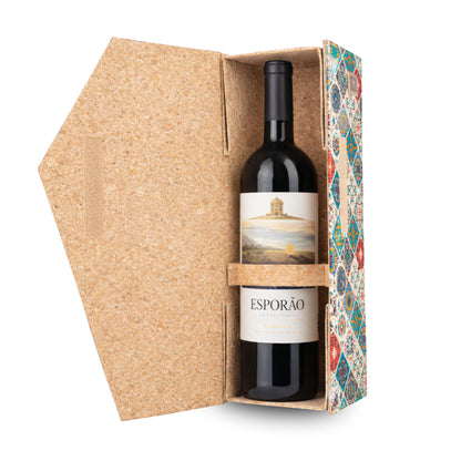 Cork Wine Gift Box | Boho Tile Print, Hexagonal Flip-Top & Cork Interior — L-1190
