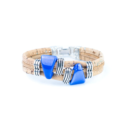 Portuguese Handmade Cork Bracelet with Ceramic Beads &amp; Antique Silver Alloy Spacers BR-529-MIX-5
