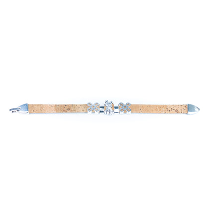 Portuguese Handmade Cork Bracelet with Dog Charm &amp; Floral Alloy Spacers BR-531-MIX-5
