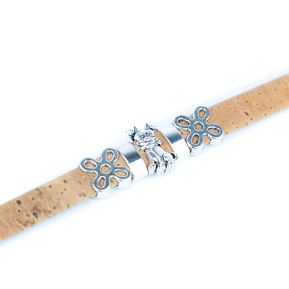 Portuguese Handmade Cork Bracelet with Dog Charm &amp; Floral Alloy Spacers BR-531-MIX-5