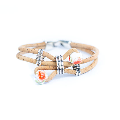 Cork jewelry cork Bracelet for women natural cork with Ceramic beads handmade bracelet BR-278-MIX-5