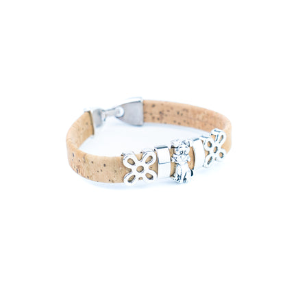 Portuguese Handmade Cork Bracelet with Dog Charm &amp; Floral Alloy Spacers BR-531-MIX-5