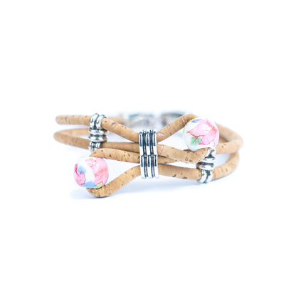 Cork jewelry cork Bracelet for women natural cork with Ceramic beads handmade bracelet BR-278-MIX-5