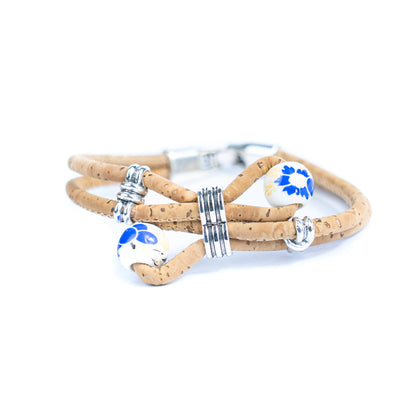 Cork jewelry cork Bracelet for women natural cork with Ceramic beads handmade bracelet BR-278-MIX-5