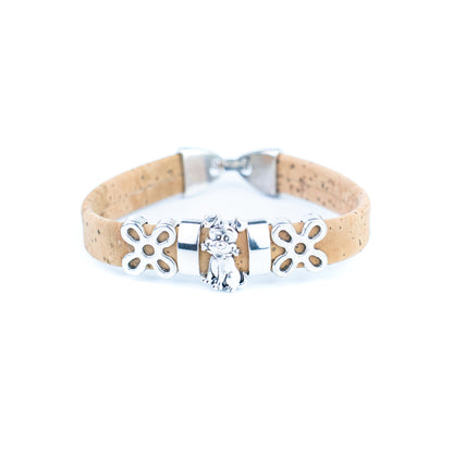 Portuguese Handmade Cork Bracelet with Dog Charm &amp; Floral Alloy Spacers BR-531-MIX-5