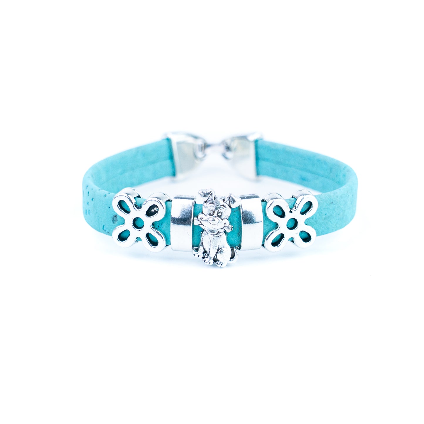 Portuguese Handmade Cork Bracelet with Dog Charm &amp; Floral Alloy Spacers BR-531-MIX-5