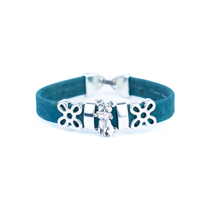 Portuguese Handmade Cork Bracelet with Dog Charm &amp; Floral Alloy Spacers BR-531-MIX-5